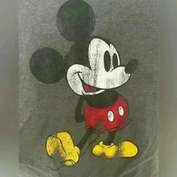 Disney Parks Mickey Mouse T Shirt Adult Large Faded Classic Logo Gray Black - Picture 4 of 5